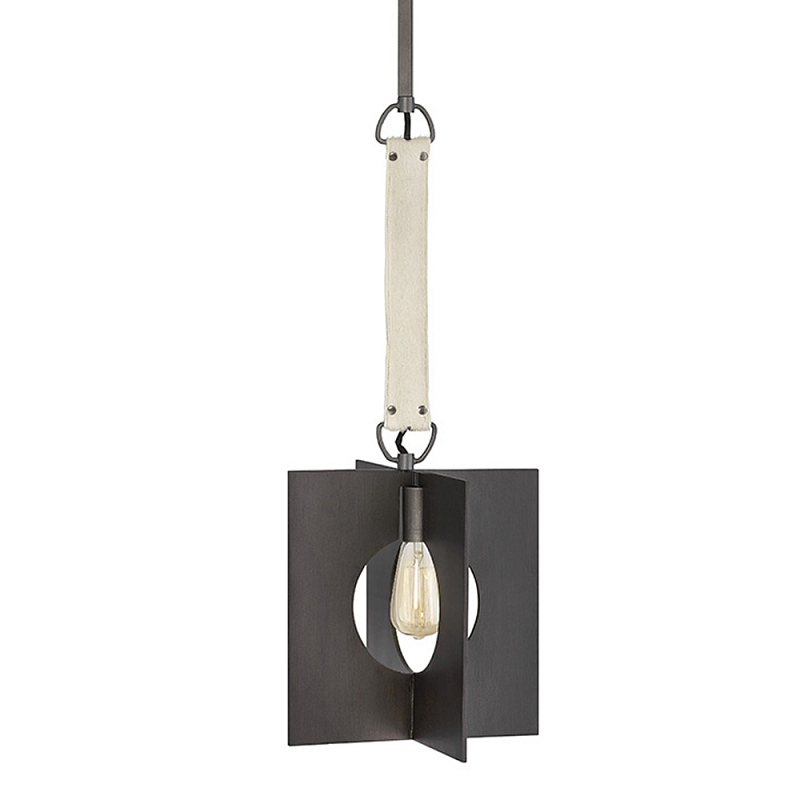Подвесной светильник с графитовым плафоном и ремнем из натуральной воловьей кожи в индустриальном стиле Hinkley Графит Молочный в Уфе | Loft Concept 