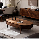 Кофейный стол овальный из дерева с 2-мя ящиками Coffee Walnut Table варинант исполнения - 1 | Loft Concept в Уфе