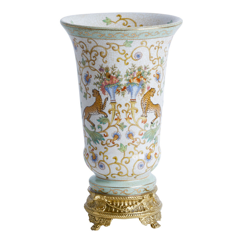 Ваза из фарфора на бронзовом основании Turquoise Blooming Garden Бронза Мульти в Уфе | Loft Concept 