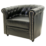 Кресло кожаное с мягкими подлокотниками на 4-х деревянных ножках Logan Leather Armchair black 2 варинант исполнения - 1 | Loft Concept в Уфе