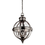 Подвесной светильник с прозрачным стеклянным плафоном в форме шара цвета никеля в индустриальном стиле на цепи 3 лампы Feiss варинант исполнения - 1 | Loft Concept в Уфе