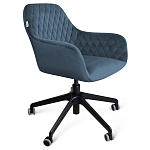 Стул с мягкой синей обивкой из велюра и подъемно-поворотным механизмом на черных колесиках Harper Blue варинант исполнения - 1 | Loft Concept в Уфе