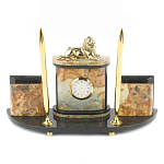 Настольный письменный набор из камня офиокальцит и бронзы с декором в виде льва Successful Leader варинант исполнения - 1 | Loft Concept в Уфе