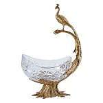 Чаша из прозрачного стекла на бронзовой подставке в виде павлина с рельефным хвостом Eden Garden варинант исполнения - 1 | Loft Concept в Уфе