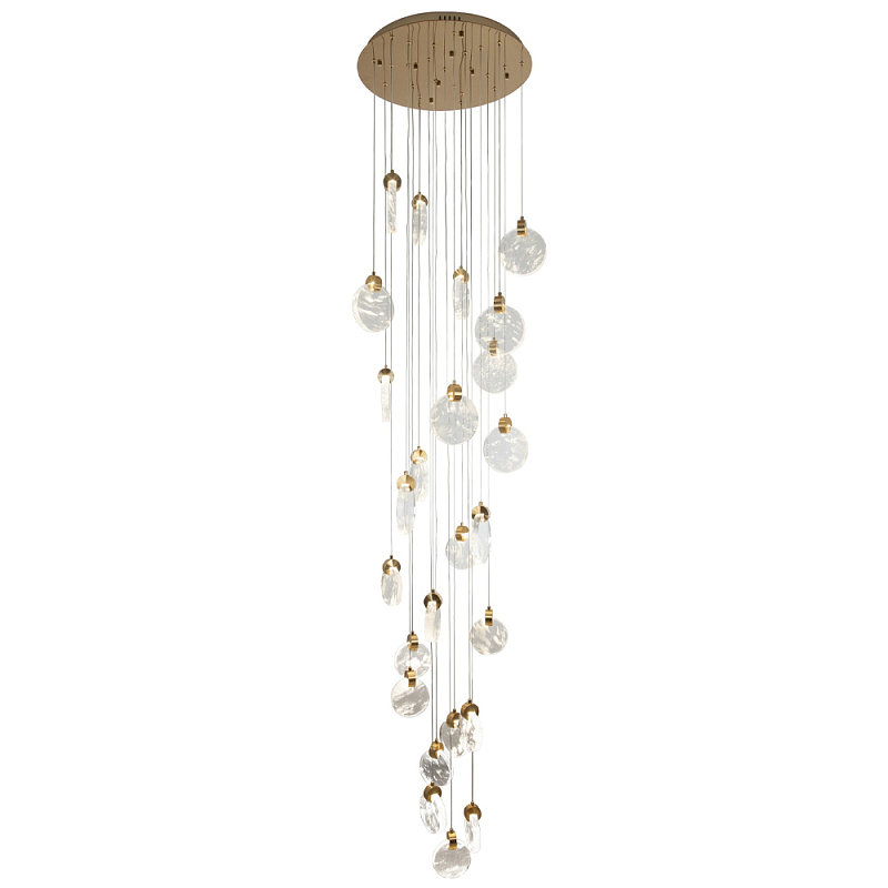 Каскадная люстра с плафонами в виде круглых пластин из хрусталя Esme Round Plates Chandelier 25 Прозрачное Стекло Золотой Каскадная люстра с плафонами в виде круглых пластин из хрусталя Esme Round Plates Chandelier 25 Прозрачное Стекло Золотой в Уфе | Loft Concept