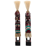 Комплект из 2-х деревянных статуэток Asmat Straw Headdress Statuettes Red Turquoise Tattoo варинант исполнения - 5 | Loft Concept в Уфе
