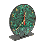 Часы настольные круглые из натурального камня Малахит Round Stone Clock варинант исполнения - 2 | Loft Concept в Уфе
