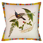 Декоративная подушка бежевая в разноцветную полоску с изображением птиц и цветов Blooming Birds Colorful Cushion варинант исполнения - 10 | Loft Concept в Уфе