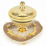 Икорница с декором "Три рыбки" с гравировкой на подставке из натурального камня Агат Decorative Cavair Dishes варинант исполнения - 1 | Loft Concept в Уфе