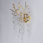 Бра золотого цвета с декоративными ветвями и прозрачными подвесками в форме листьев Droplet Chandelier варинант исполнения - 3 | Loft Concept в Уфе