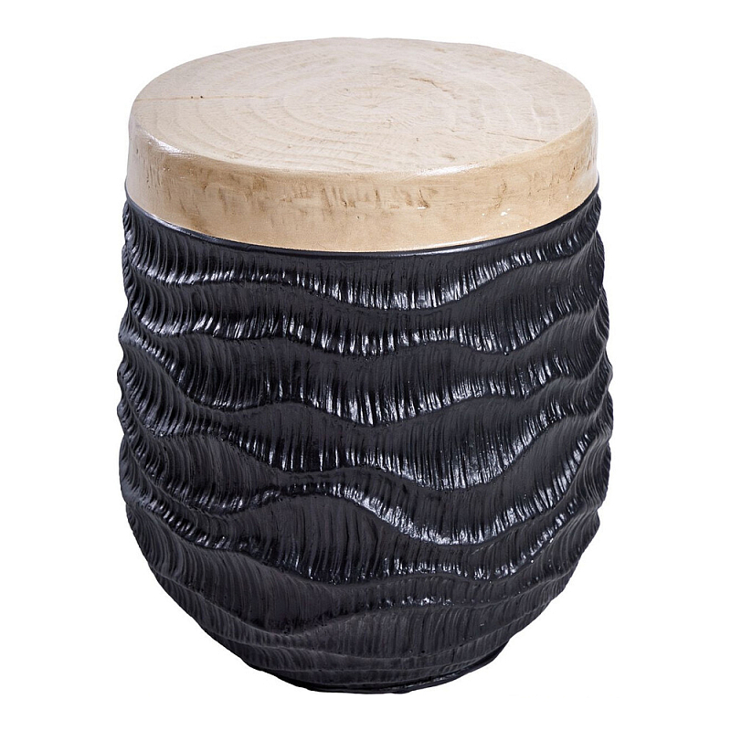 Приставной столик с фактурой под натуральное дерево Immortality Кремовый Черный в Уфе | Loft Concept 