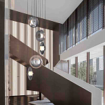 Люстра каскадная с 5-ю круглыми стеклянными плафонами дымчатого цвета и черными деталями Orbit Serenade варинант исполнения - 5 | Loft Concept в Уфе