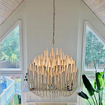 Люстра белая с несколькими ярусами деревянных палочек Bright Wooden Chandelier варинант исполнения - 2 | Loft Concept в Уфе