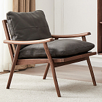 Кресло c каркасом из массива дерева и мягкой кожаной обивкой Walnut Armchair варинант исполнения - 1 | Loft Concept в Уфе