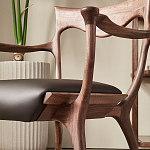 Стул деревянный с мягким сиденьем из коричневой натуральной кожи Moon Walnut Furniture варинант исполнения - 4 | Loft Concept в Уфе