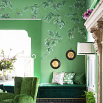 Обои ручная роспись Silk Tree Colourway SC-92 on Emerald Green dyed silk варинант исполнения - 2 | Loft Concept в Уфе