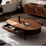 Кофейный стол овальный из дерева с 2-мя ящиками Coffee Walnut Table варинант исполнения - 2 | Loft Concept в Уфе