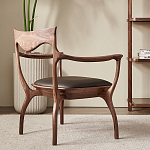 Стул деревянный с мягким сиденьем из коричневой натуральной кожи Moon Walnut Furniture варинант исполнения - 2 | Loft Concept в Уфе