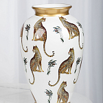 Ваза белая овальная с рисунком леопардов и золотыми акцентами LEOPARD Collection варинант исполнения - 3 | Loft Concept в Уфе