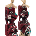 Комплект из 2-х деревянных статуэток Asmat Straw Headdress Statuettes Red Turquoise варинант исполнения - 3 | Loft Concept в Уфе