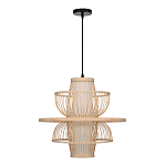 Подвесной светильник фигурный из деревянных прутьев с плафоном из натуральной ткани Light Inside the Cell варинант исполнения - 3 | Loft Concept в Уфе