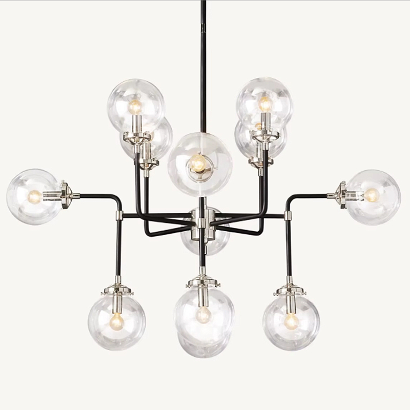 Люстра БИСТРО GLOBE CLEAR GLASS SILVER CHANDELIER 8 Черный Серебряный Прозрачное Стекло в Уфе | Loft Concept 