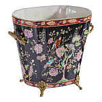 Кашпо из фарфора черная с цветочной росписью и бронзовой стрекозой Spring Garden варинант исполнения - 3 | Loft Concept в Уфе