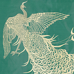 Обои ручная роспись в стиле Арт-деко Whistler Peacocks Original colourway on green painted silk варинант исполнения - 2 | Loft Concept в Уфе