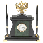 Часы настольные с Гербом России и 2-мя шариковыми ручками в комплекте Stone Clock варинант исполнения - 1 | Loft Concept в Уфе