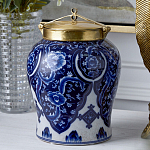 Ваза с насыщенным синим орнаментом и золотой крышкой Blue & White Ornament  варинант исполнения - 2 | Loft Concept в Уфе