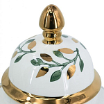 Ваза белая с крышкой с рисунком зеленых и золотых листьев 40 см Chinoiserie Ceramics варинант исполнения - 1 | Loft Concept в Уфе