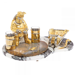 Икорница со стопками с декором "Рыбак с санями" с гравировкой на подставке из натуральных камней Агат Мрамор Decorative Cavair Dishes варинант исполнения - 4 | Loft Concept в Уфе