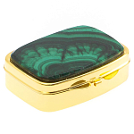 Таблетница карманная прямоугольная с 2-мя отделениями с зеркалом и накладкой из натурального камня Малахит Gold Stone Pillboxes варинант исполнения - 1 | Loft Concept в Уфе