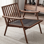 Кресло c каркасом из массива дерева и мягкой кожаной обивкой Walnut Armchair варинант исполнения - 8 | Loft Concept в Уфе