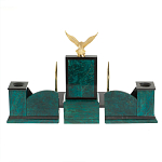 Настольный письменный набор из змеевика тёмно-зелёного цвета с декором в виде орла Successful Leader варинант исполнения - 6 | Loft Concept в Уфе