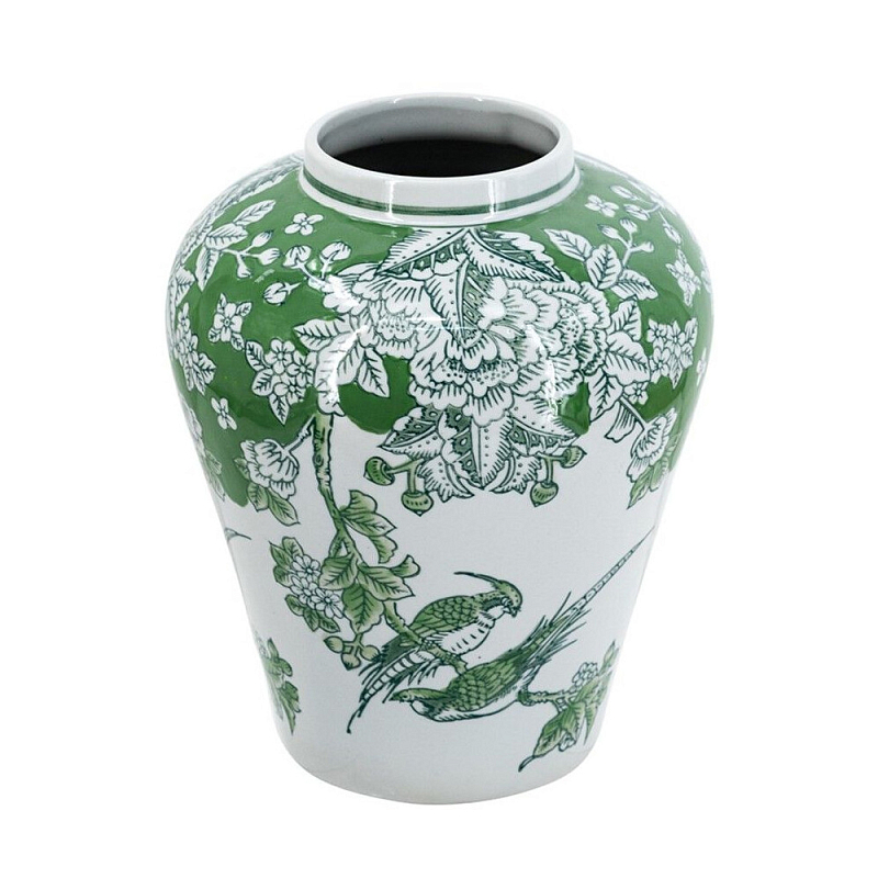 Ваза с зелеными цветочными и птичьими мотивами Vase Inspired by Nature Зеленый Белый в Уфе | Loft Concept 