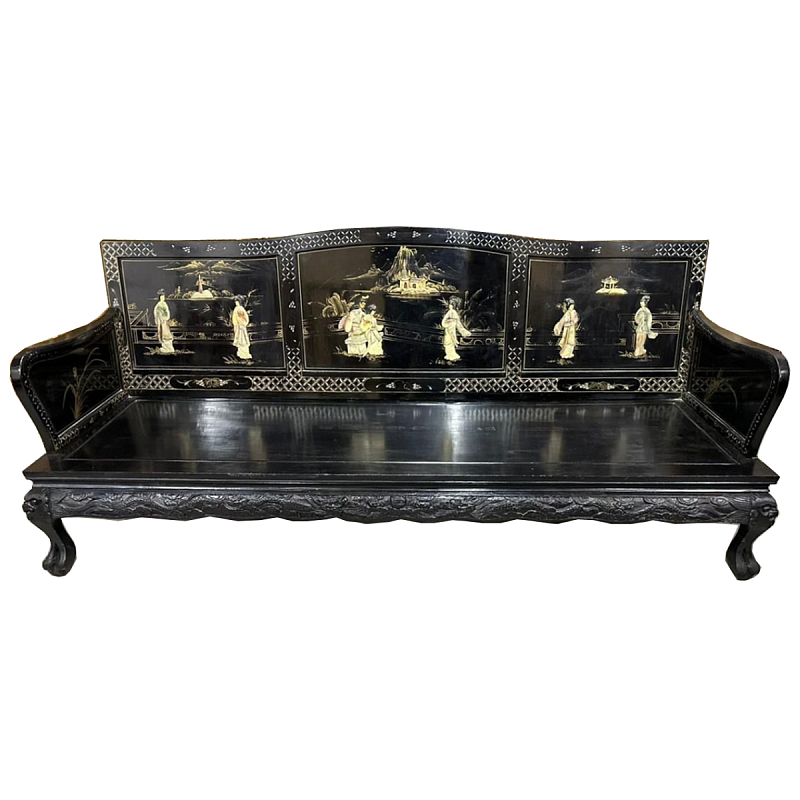 Большая Скамья Шинуазри Large Chinoiserie Bench Chinese Park Черный матовый Золотой Бежевый в Уфе | Loft Concept 