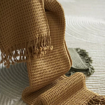 Плед из шерсти цвета охры с бахарамой Waffle Comfort варинант исполнения - 6 | Loft Concept в Уфе