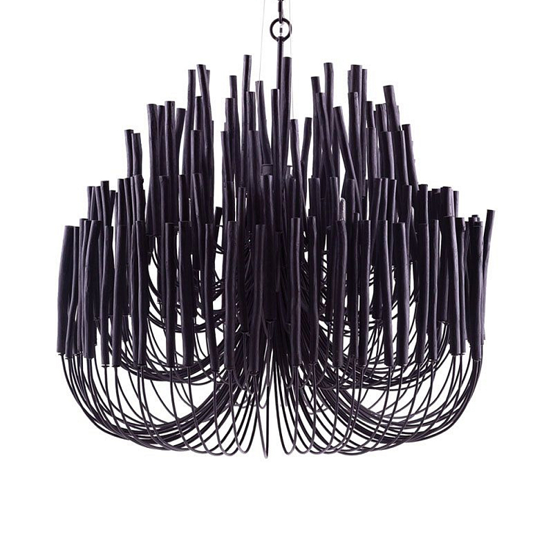 Люстра черная с несколькими ярусами деревянных палочек Bright Wooden Chandelier Черный Люстра черная с несколькими ярусами деревянных палочек Bright Wooden Chandelier Черный в Уфе | Loft Concept