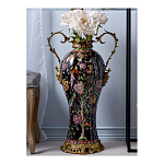 Ваза из фарфора черная с цветочной росписью и бронзовыми элементами Spring Garden варинант исполнения - 3 | Loft Concept в Уфе