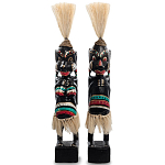Комплект из 2-х деревянных статуэток Asmat Straw Headdress Statuettes Black Colorful Tattoo варинант исполнения - 4 | Loft Concept в Уфе