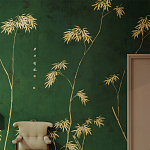 Обои ручная роспись Bamboo Golden on Edo Green India tea paper варинант исполнения - 1 | Loft Concept в Уфе