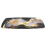 Обеденный стол с прямоугольной черно-золотой столешницей из стекла на 4-х металлических ножках Gold and Black Marble варинант исполнения - 3 | Loft Concept в Уфе