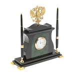 Часы настольные с Гербом России и 2-мя шариковыми ручками в комплекте Stone Clock варинант исполнения - 2 | Loft Concept в Уфе