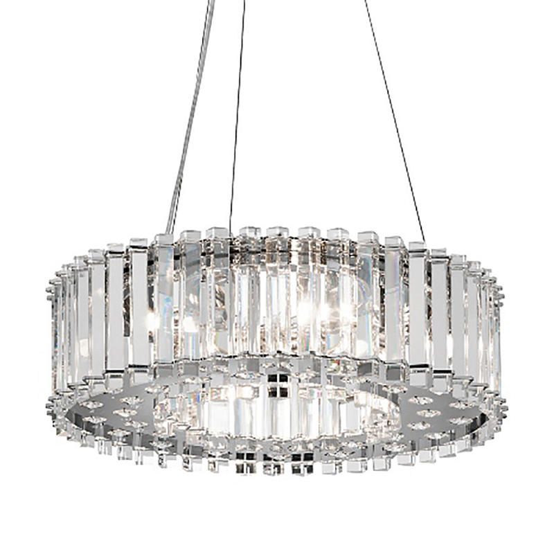 Люстра подвесная круглая с множеством вертикальных прямоугольных кристаллов Kichler Хром Прозрачное Стекло в Уфе | Loft Concept 
