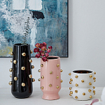 Ваза черная цилиндрическая с глянцевым покрытием и золотыми декоративными элементами Molecule Collection варинант исполнения - 4 | Loft Concept в Уфе