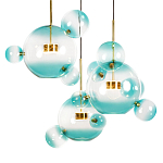 Люстра подвесная с прозрачными бирюзовыми стеклянными шарами и круглым основанием 3 лампы Giopato & Coombes варинант исполнения - 5 | Loft Concept в Уфе