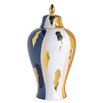 Ваза с крышкой и мазками синего и золого цвета на белом фоне Chinoiserie Ceramics варинант исполнения - 1 | Loft Concept в Уфе