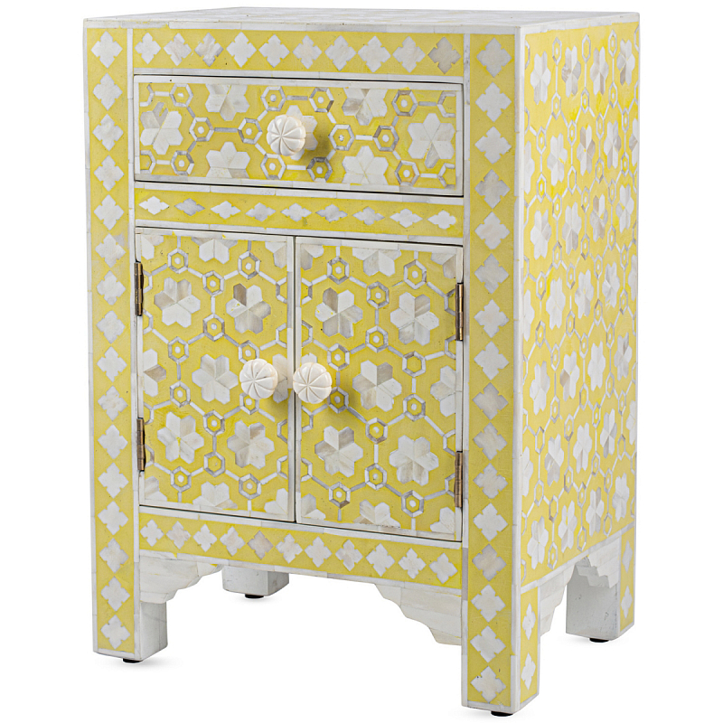 Желтая тумба кость BONE Inlay Bedside Cabinet 1 DRAWER Желтый ivory ( слоновая кость ) Желтая тумба кость BONE Inlay Bedside Cabinet 1 DRAWER Желтый ivory ( слоновая кость ) в Уфе | Loft Concept