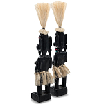 Комплект из 2-х деревянных статуэток Asmat Straw Headdress Statuettes Black Turquoise варинант исполнения - 2 | Loft Concept в Уфе